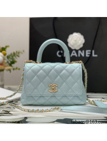 Chanel Iridescent Grained Calfskin Mini Flap Bag with Top Handle AS2431 Blue 2021