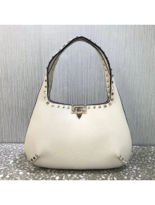 Valentino Small Rockstud Grainy Calfskin Hobo Bag White 2021