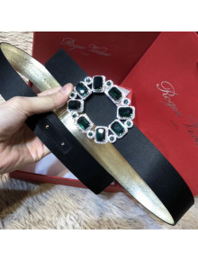 Roger Vivier Silk and Lambskin Belt 30 with Stone Buckle Black/Gold 2019