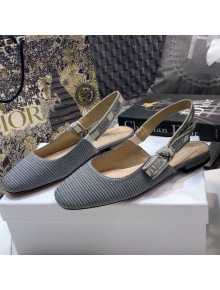 Dior x Moi Slingback Ballerinas Flats in Grey Ribbon Embroidered Cotton 2021