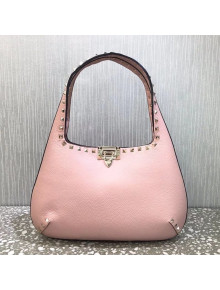 Valentino Small Rockstud Grainy Calfskin Hobo Bag Pink 2021