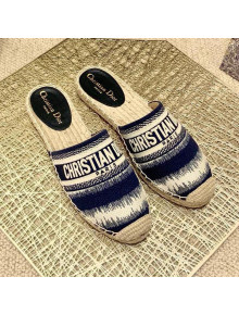 Dior Granville Espadrille Mules in Dark Blue D-Stripes Embroidered Cotton 2021