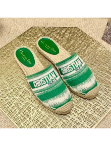 Dior Granville Espadrille Mules in Green D-Stripes Embroidered Cotton 2021