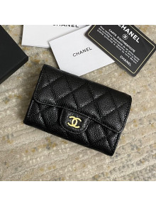 Chanel Grained Calfskin Flap Coin Purse Wallet Black/Gold 2021