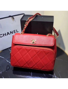 Chanel Grained Leather Pocket Flap Shoulder Bag Red 2019