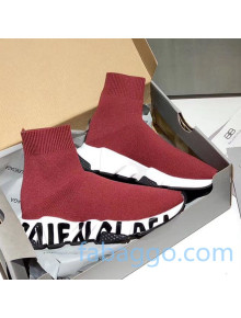 Balenciaga Speed Knit Sock Graffiti Sole Boot Sneaker Burgundy/Black 2020 ( For Women and Men)