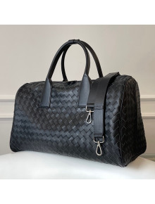 Bottega Veneta Medium Intreccio Leather Duffle Travel Bag 630251 Black 2021