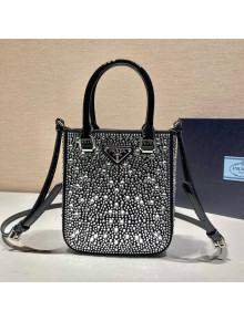 Prada Small Crystal-Studded Satin Tote bag 1BA331 Black 2021