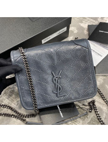 Saint Laurent Niki Chain Wallet WOC in Waxed Crinkled Vintage Leather 583103 Grey 2021 TOP