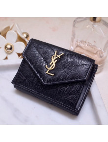 Saint Laurent Monogram Tiny Wallet in Grained Leather 505118 Black/Gold 2021