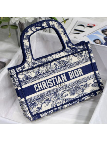 Dior Mini Book Tote Bag in Toile de Jouy Embroidery Blue/White 2021