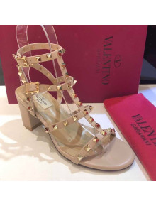 Valentino Rockstud Calfskin Ankle Strap Sandals 6.5cm Nude 2021 03