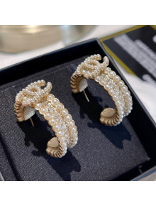 Chanel Pearl Crystal Hoop Stud Earrings 2021 110856