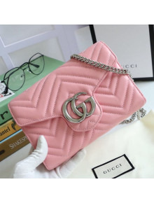 Gucci GG Marmont Matelassé Leather Mini Bag 474575 Pink/Silver 2020