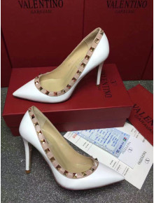 Valentino Rockstud Matte Lambskin Pumps 9.5cm White 2021 34