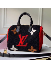 Louis Vuitton LV Teddy Speedy 25 Monogram Wool Top Handle Bag M55422 Black/Red 2019