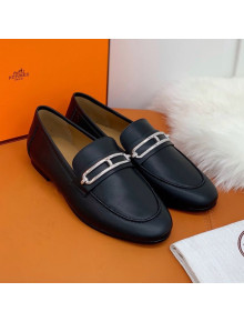 Hermes Colette Calfskin Loafers with Roulis Buckle Black 2021