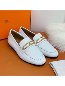 Hermes Colette Calfskin Loafers with Roulis Buckle White 2021