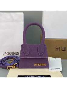 Jacquemus Le Chiquito Mini Top Handle Bag in Crocodile Embossed Suede Purple 2021