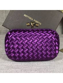 Bottega Veneta Small Silk Woven Knot Clutch with Snakeskin Trim Purple