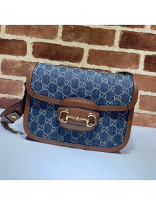 Gucci Horsebit 1955 GG Denim Shoulder Bag 602204 Dark Blue 2021