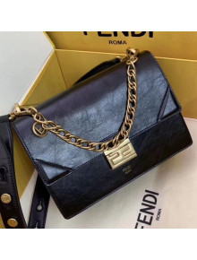 Fendi Kan U Medium Vintage Calfskin Embossed Corners Flap Bag Black 2019