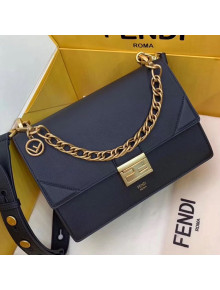 Fendi Kan U Medium Matte Calfskin Embossed Corners Flap Bag Black 2019