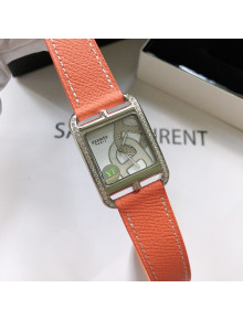 Hermes Cape Cod Grained Leather Crystal Square Watch 29cm Orange 2021