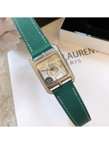 Hermes Cape Cod Grained Leather Crystal Square Watch 29cm Dark Green 2021