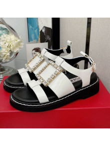 Roger Vivier Viv Rangers Shiny Leather Sandals White 2021