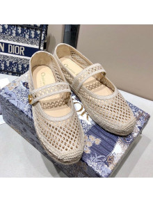 Dior Caro Mary Jane Espadrille Ballerina Flat in White Mesh Embroidery 2021