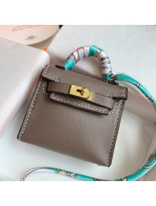 Hermes Kelly Twilly Bag Charm in Grey Calfskin 2021