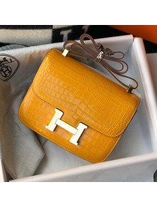 Hermes Constance 18/23cm in Crocodile Embossed Calf Leather Amber Yellow/Gold 2019 (Half Handmade)