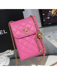 Chanel Quilted Lambskin Phone Holder with Chain and Metal Ball AP1448 Pink 2020