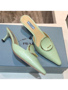 Prada Calfskin Heel Mules 5.5cm Green 2021