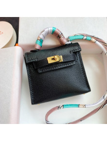 Hermes Kelly Twilly Bag Charm in Black Calfskin 2021