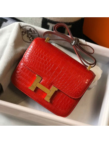 Hermes Constance 18/23cm in Crocodile Embossed Calf Leather Red/Gold 2019 (Half Handmade)