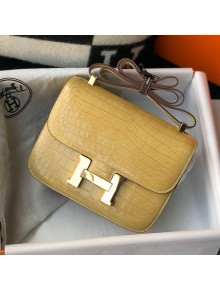 Hermes Constance 18/23cm in Crocodile Embossed Calf Leather Light Yellow/Gold 2019 (Half Handmade)