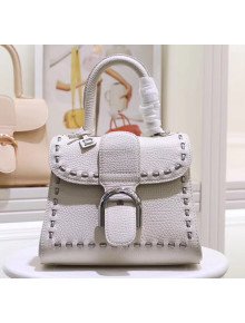 Delvaux Brillant Mini Top Handle Bag With Metal Stitches in Grained Calf Leather White 2020