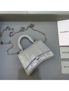 Balenciaga Hourglass Mini Nano Bag with Chain in Shiny Crocodile Calfskin Light Grey/Silver 2022 664676