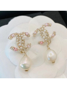 Chanel Pearl Short Earrings AB5375 Pink/White 2020