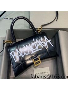 Balenciaga Hourglass Small Top Handle Bag in Graffiti Smooth Leather Black 2021