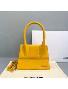 Jacquemus Le Chiquito Medium Top Handle Bag in Smooth Leather Yellow 2021