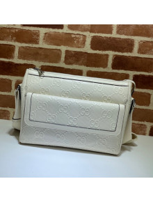 Gucci GG Embossed Leather Messenger Bag 658565 White 2021