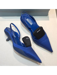 Prada Silk Slingback Pumps 3cm Royal Blue 2021