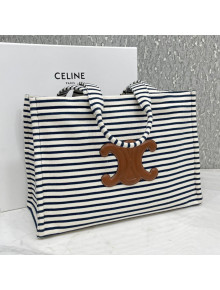 Celine Large Cabas Thais Tote Bag in Striped Textile Navy Blue/White 2021