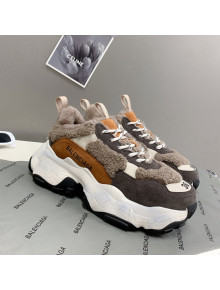 Balenciaga Triple S Shearling and Suede Sneakers Grey 2021 112002