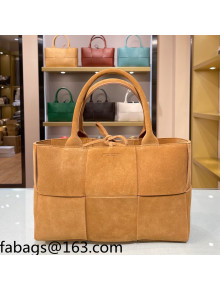 Bottega Veneta Arco Tote Bag in Maxi-Woven Suede Camel Brown 2021 614486