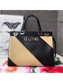 Gucci Zumi Diagonal Stripe Medium Top Handle Bag 564714 Gold/Black 2019