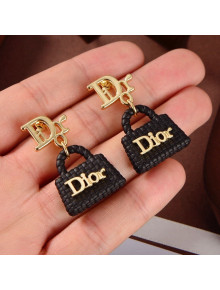 Dior CD Crystal Bag-Shaped Earrings Black 2021 110886